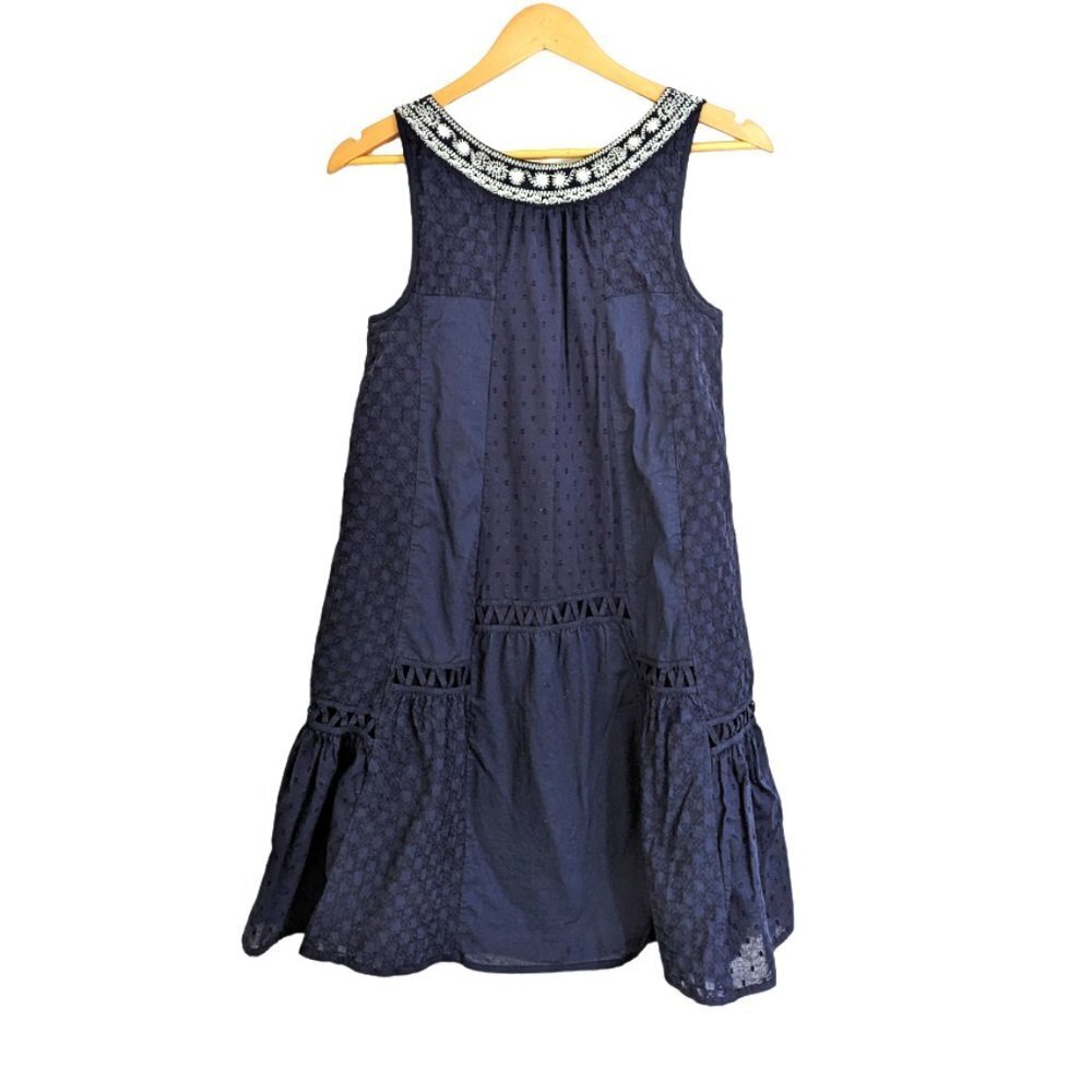 Anthropologie (Maeve) Tisa Boho Embroidered Swing Dress Navy‎ Blue Size 4 - Picture 5 of 5
